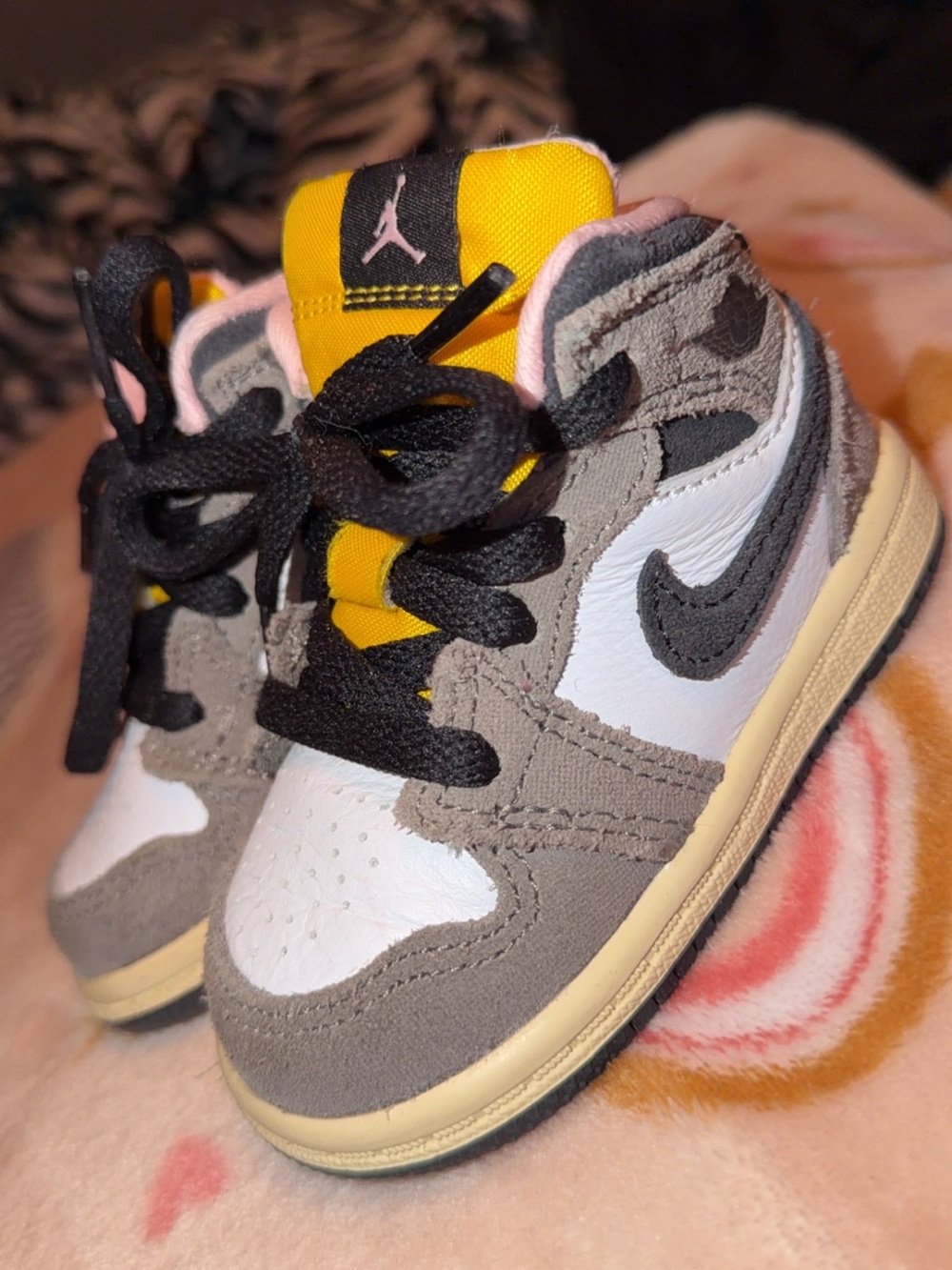 Jordan Kids High-Top Sneakers in Gray, White & Yellow